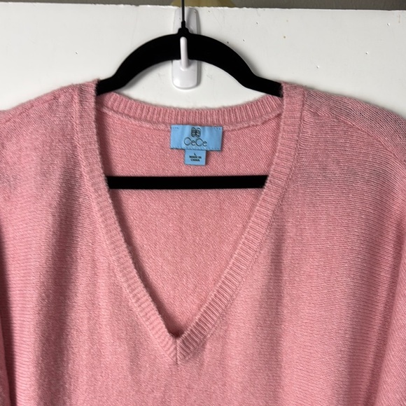 CeCe Soft Pink V-Neck Sweater Raglan 3/4 Sleeves Sz L NWT - Picture 4 of 7
